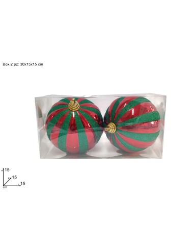 CONF 2 SFERE 15CM ROSSO GLITTER VERDE