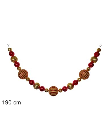 GHIRLANDA 23 SFERE 190CM ROSSO/ORO PLASTICA