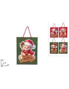 BUSTA REGALO ORSETTO NATALIZIO 33X25X10CM ASSORTITO