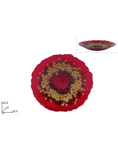 CENTROTAVOLA VETRO ROSSO 32,5CM CON BACCHE E FOGLIE