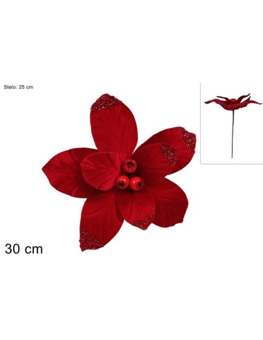 STELO FIORE VELLUTO CON BACCHE ROSSO