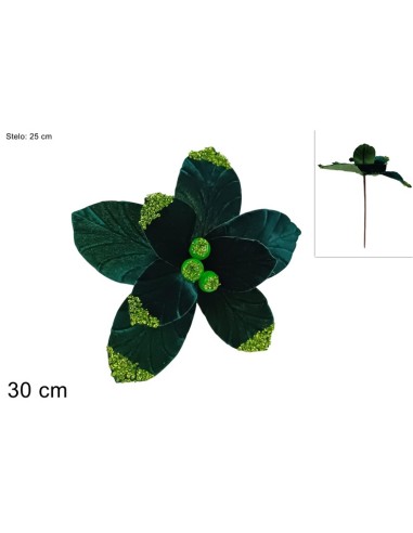STELO FIORE VELLUTO CON BACCHE VERDE