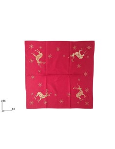 CENTROTAVOLA TESSUTO ROSSO 85X85CM CON DECORO RENNA ORO