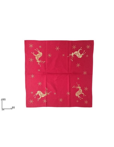 TESSILE: vendita online Centrotavola di Natale Tessuto Rosso 85x85cm con Decoro Renna Oro, Accessori Tavola, La magia di Nata...
