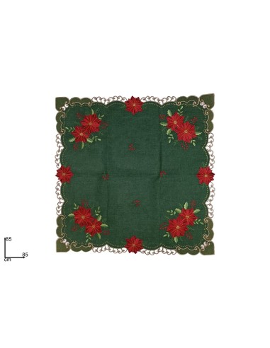 CENTROTAVOLA TESSUTO VERDE 85X85CM CON DECORO STELLA DI NATALE