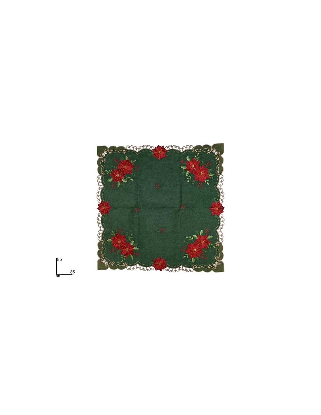 CENTROTAVOLA TESSUTO VERDE 85X85CM CON DECORO STELLA DI NATALE