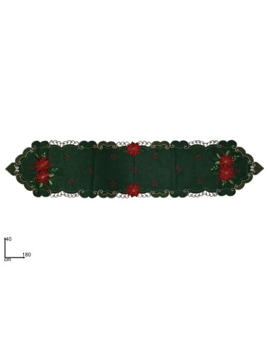 RUNNER TESSUTO VERDE 40X180CM CON DECORO STELLA DI NATALE