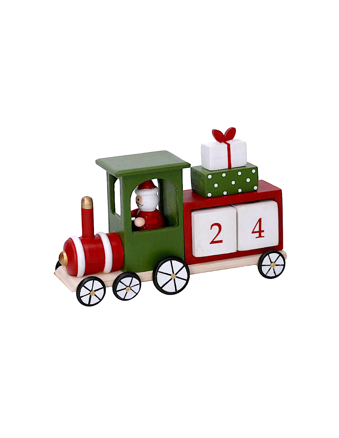 CALENDARIO LEGNO CON TRENINO ROSSO/VERDE 18,5X6,5X12CM