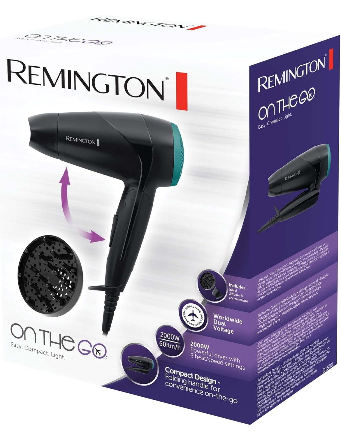 Remington Asciugacapelli On the Go D1500 2000W Pieghevole da Viaggio | Shop in Casa