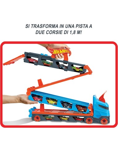 Hot Wheels Camion 2 in 1 Trasportatore e Pista con 3 Macchinine | Shopincasa.it