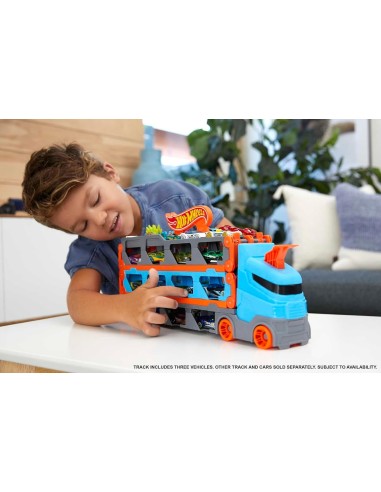 Hot Wheels Camion 2 in 1 Trasportatore e Pista con 3 Macchinine | Shopincasa.it