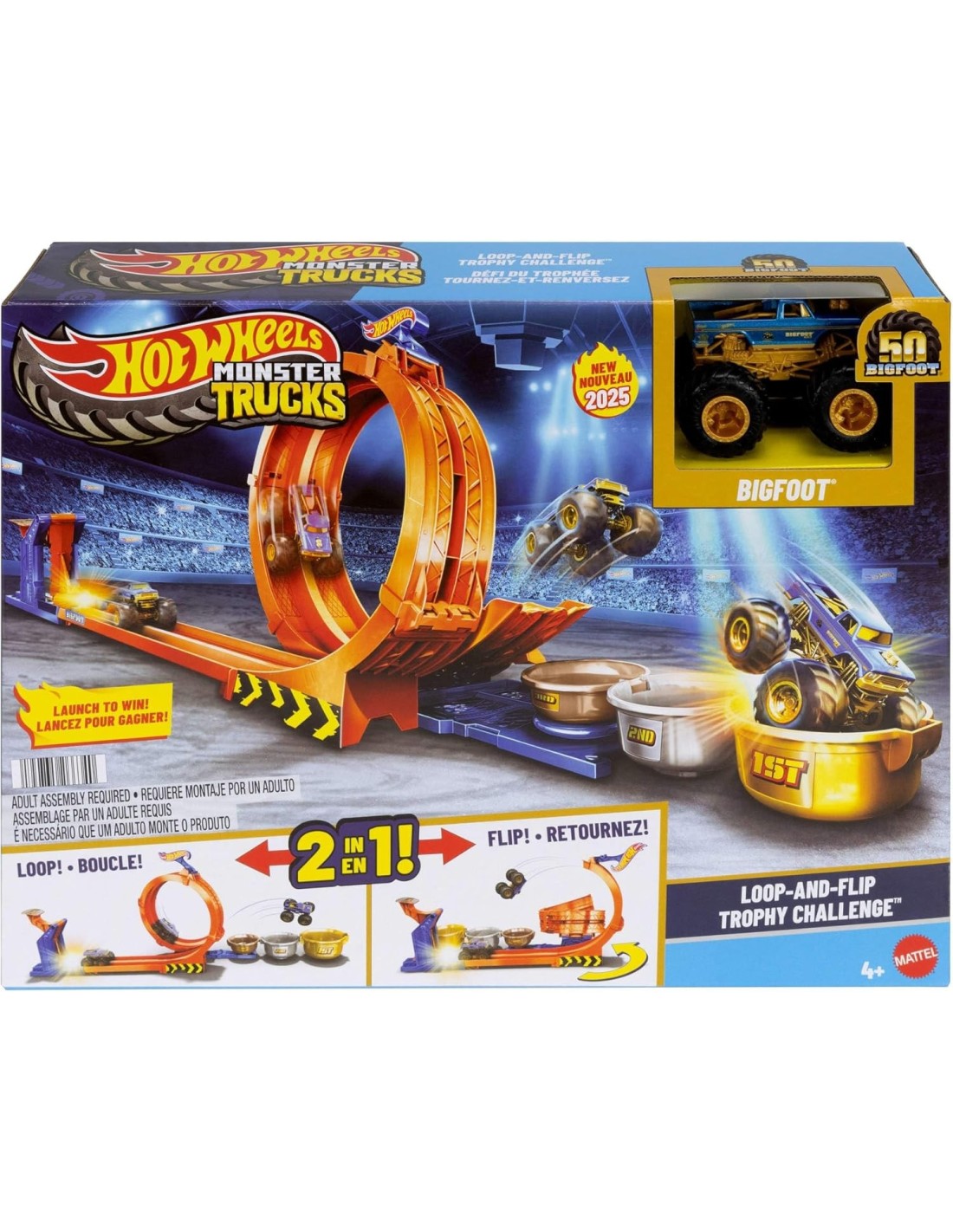 Hot Wheels Monster Trucks Sfida Trofeo Gira e Capovolgi con Bigfoot 50° | Shopincasa.it