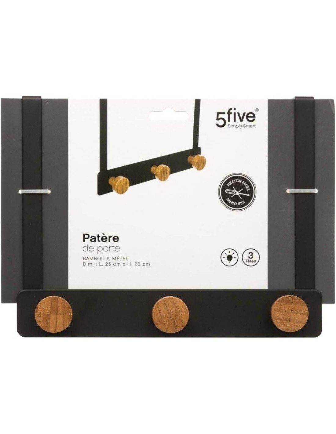 5five appendiabiti 3 teste metallo nero e bambù | Shop in Casa