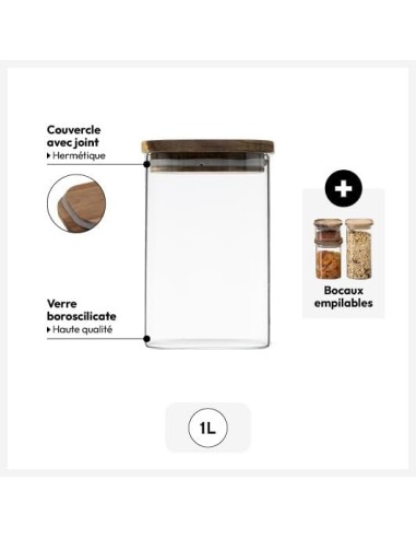 5five vaso in vetro con coperchio in acacia 1 L | Shop in Casa