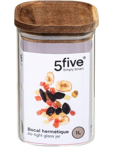 5five vaso in vetro con coperchio in acacia 1 L | Shop in Casa