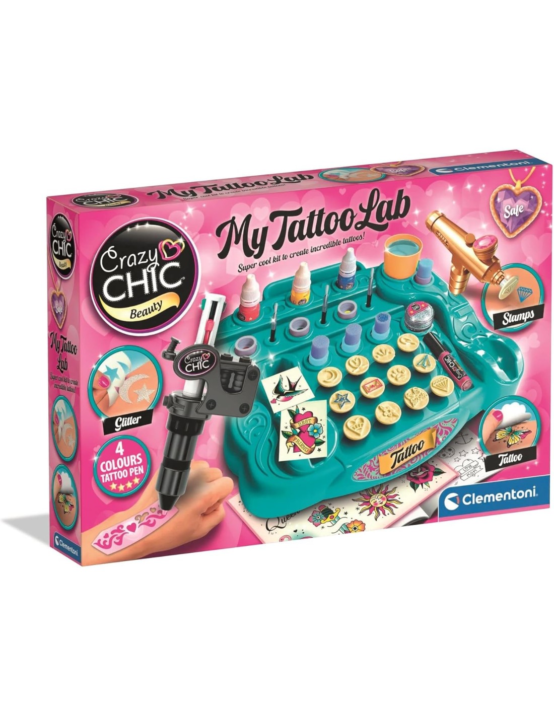 Clementoni Crazy Chic My Tattoo Lab kit tatuaggi temporanei bambine 6+ anni | Shop in Casa