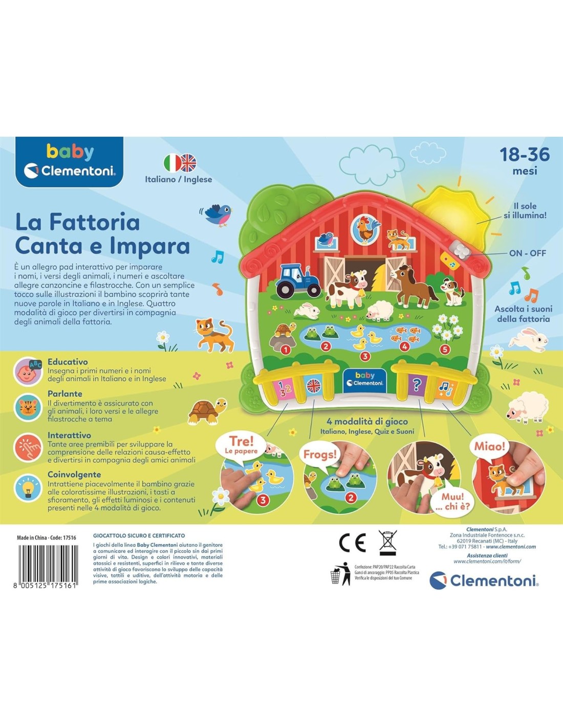Clementoni La Fattoria Canta e Impara gioco educativo bambini | Shop in Casa