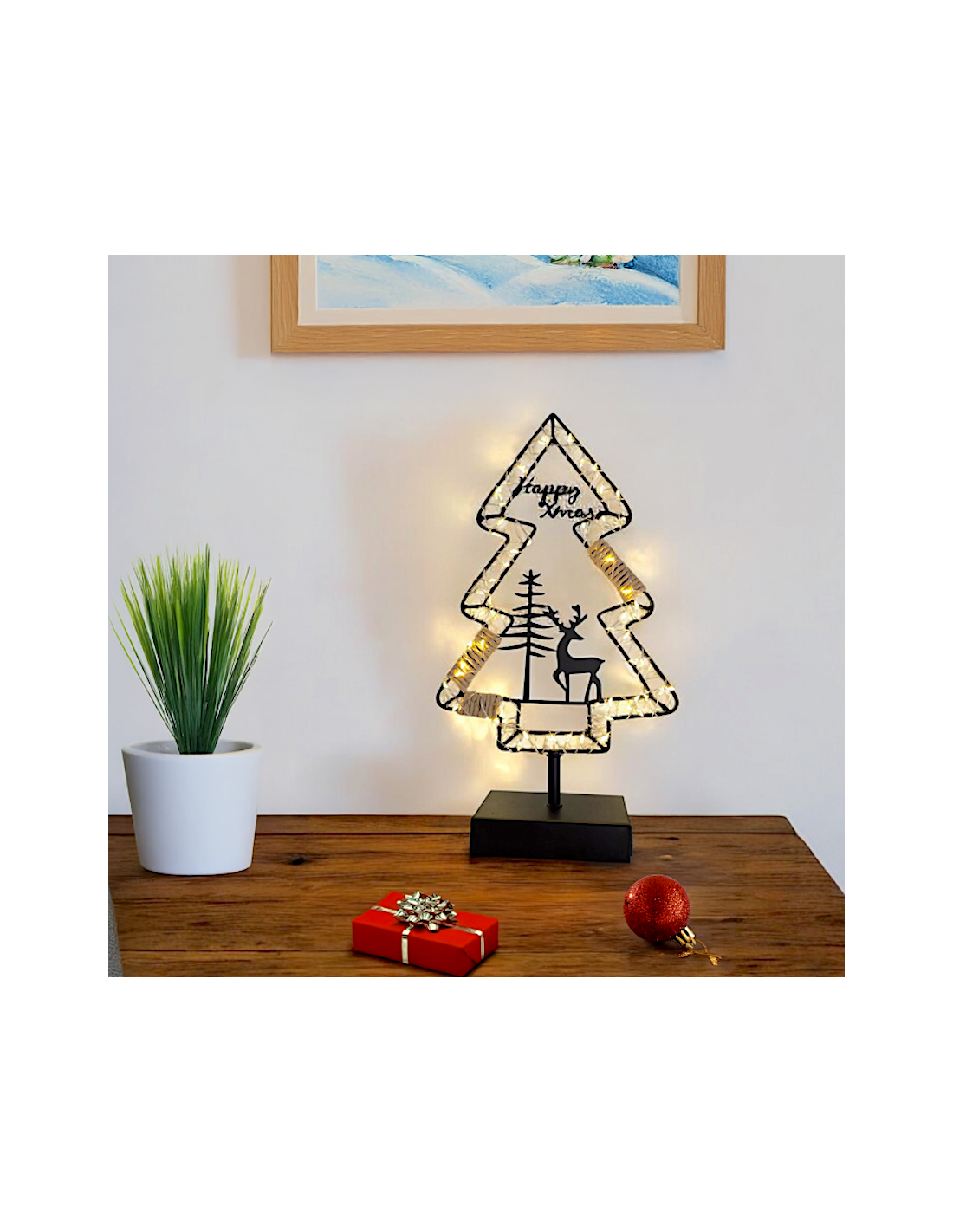 LUCI DI NATALE: vendita online Albero di Natale MPK con Base H35cm, Struttura in Metallo Nero, MicroLED Bianco Caldo, Timer 8...