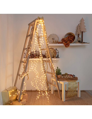 LUCI DI NATALE: vendita online Cascata di Natale 600 MicroLED H200cm, FlashLED Diamond, Bianco Caldo, 15 Stringhe, Cavo Argen...
