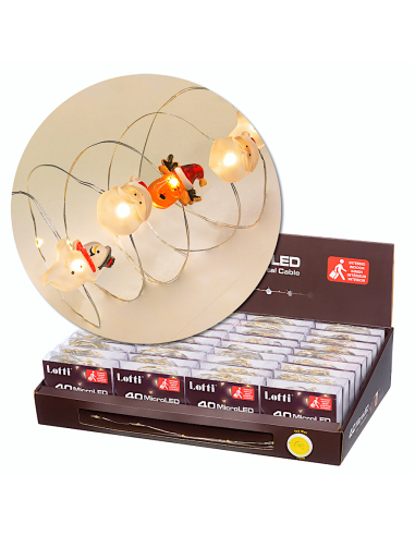 LUCI DI NATALE: vendita online Catena di Natale Decorata D4 4m, 40 MicroLED Bianco Caldo, Babbo Renna Pupazzo 3D, Cavo Argent...