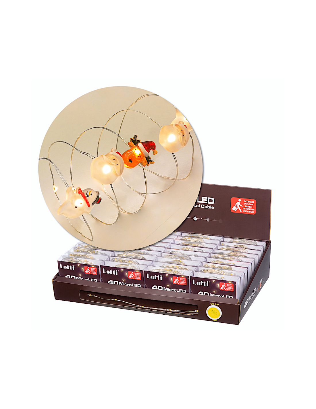 LUCI DI NATALE: vendita online Catena di Natale Decorata D4 4m, 40 MicroLED Bianco Caldo, Babbo Renna Pupazzo 3D, Cavo Argent...