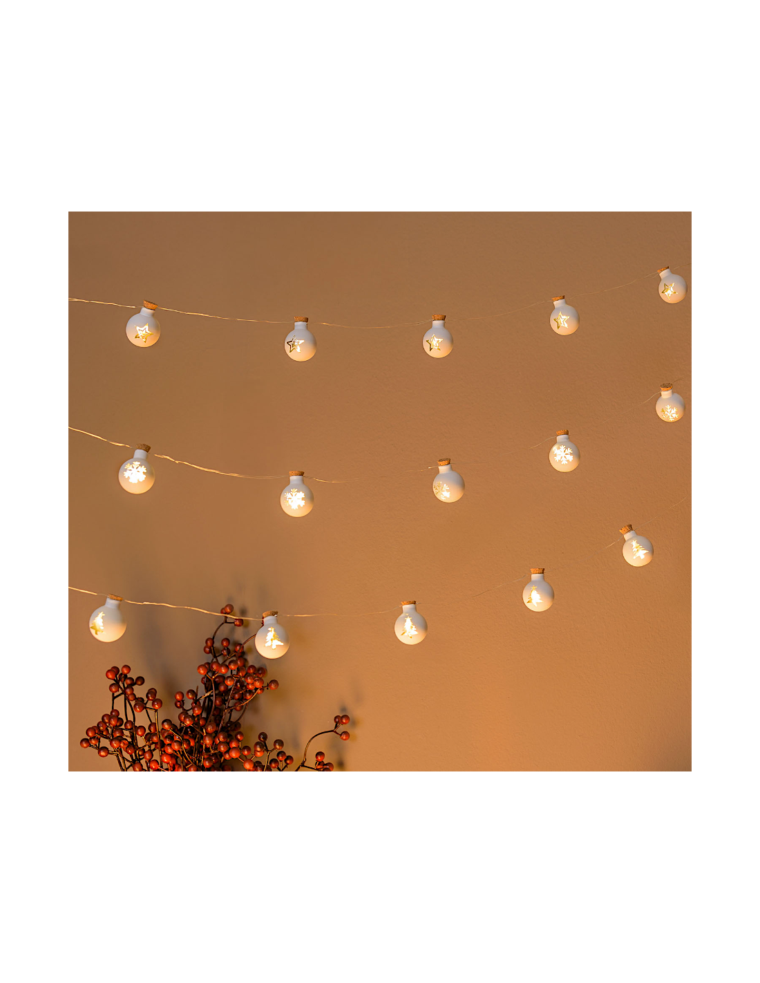 LUCI DI NATALE: vendita online Catena di Natale 12 Sfere Vetro Bianco Opaco ø25mm, Mix3 Decori Stella Cristallo Albero, Micro...