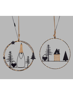 LUCI DI NATALE: vendita online Decorazione di Natale MPK Ring ø35cm, Mix2 Soggetti in Metallo Nero, MicroLED Bianco Caldo, Ti...