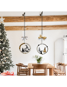 LUCI DI NATALE: vendita online Decorazione di Natale MPK Ring ø25cm, Mix2 Soggetti in Metallo Nero, MicroLED Bianco Caldo, Ti... 2