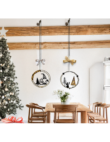 LUCI DI NATALE: vendita online Decorazione di Natale MPK Ring ø25cm, Mix2 Soggetti in Metallo Nero, MicroLED Bianco Caldo, Ti...