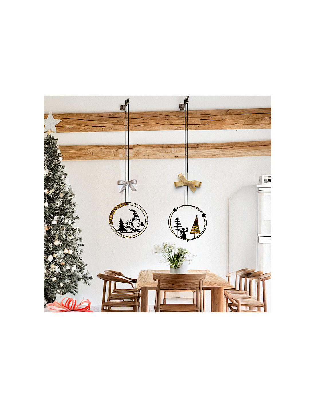 LUCI DI NATALE: vendita online Decorazione di Natale MPK Ring ø25cm, Mix2 Soggetti in Metallo Nero, MicroLED Bianco Caldo, Ti...