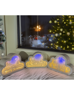 LUCI DI NATALE: vendita online Decorazione di Natale Papercut Silhouette Nuvola 20cm, Mix3 Modelli, LED Bianco Caldo e Blu, T... 2