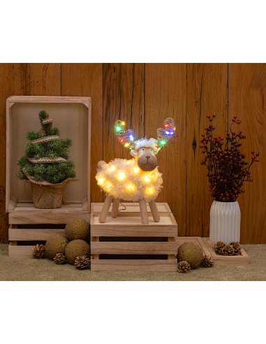 LUCI DI NATALE: vendita online Pecorenna di Natale H31cm, 50 MicroLED Dual Color Bianco Caldo e Multi, 9 Giochi di Luce, Time...