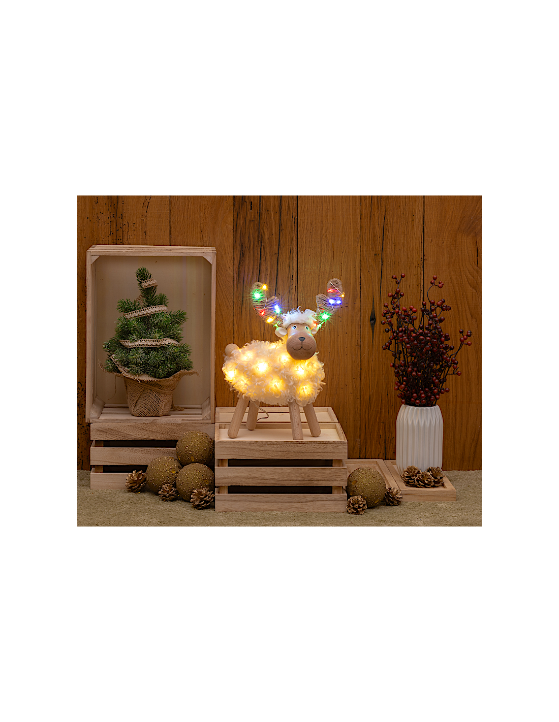 LUCI DI NATALE: vendita online Pecorenna di Natale H31cm, 50 MicroLED Dual Color Bianco Caldo e Multi, 9 Giochi di Luce, Time...