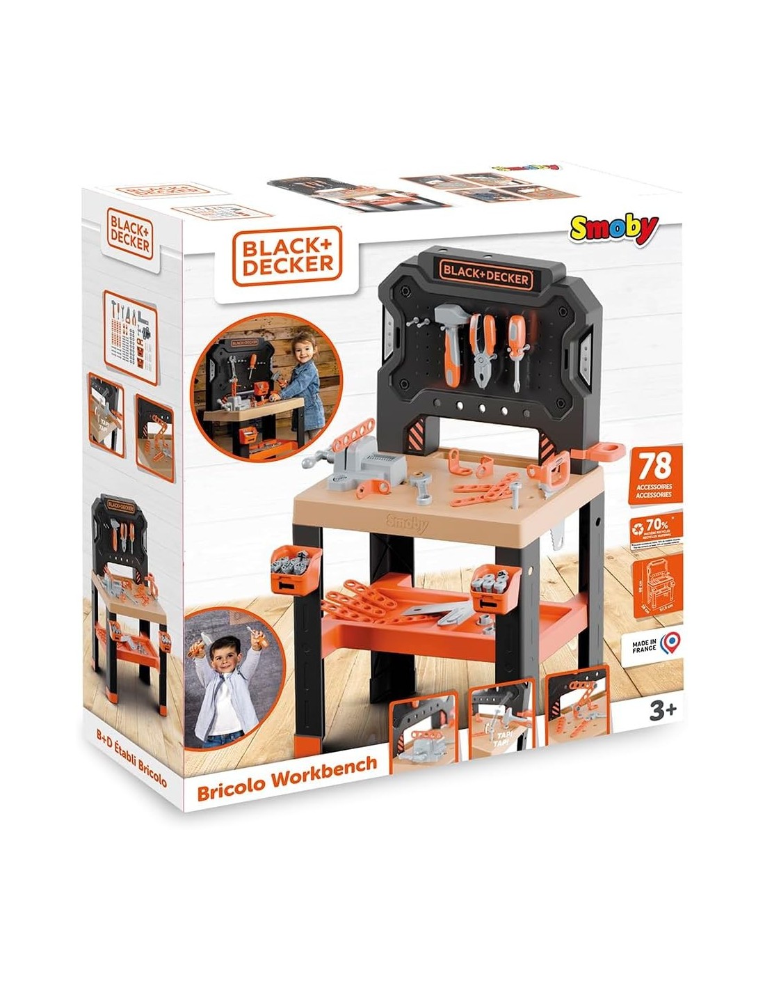 Smoby Black+Decker Banco da Lavoro Bricolo 78 Accessori 7 Utensili 3+ | Shop in Casa