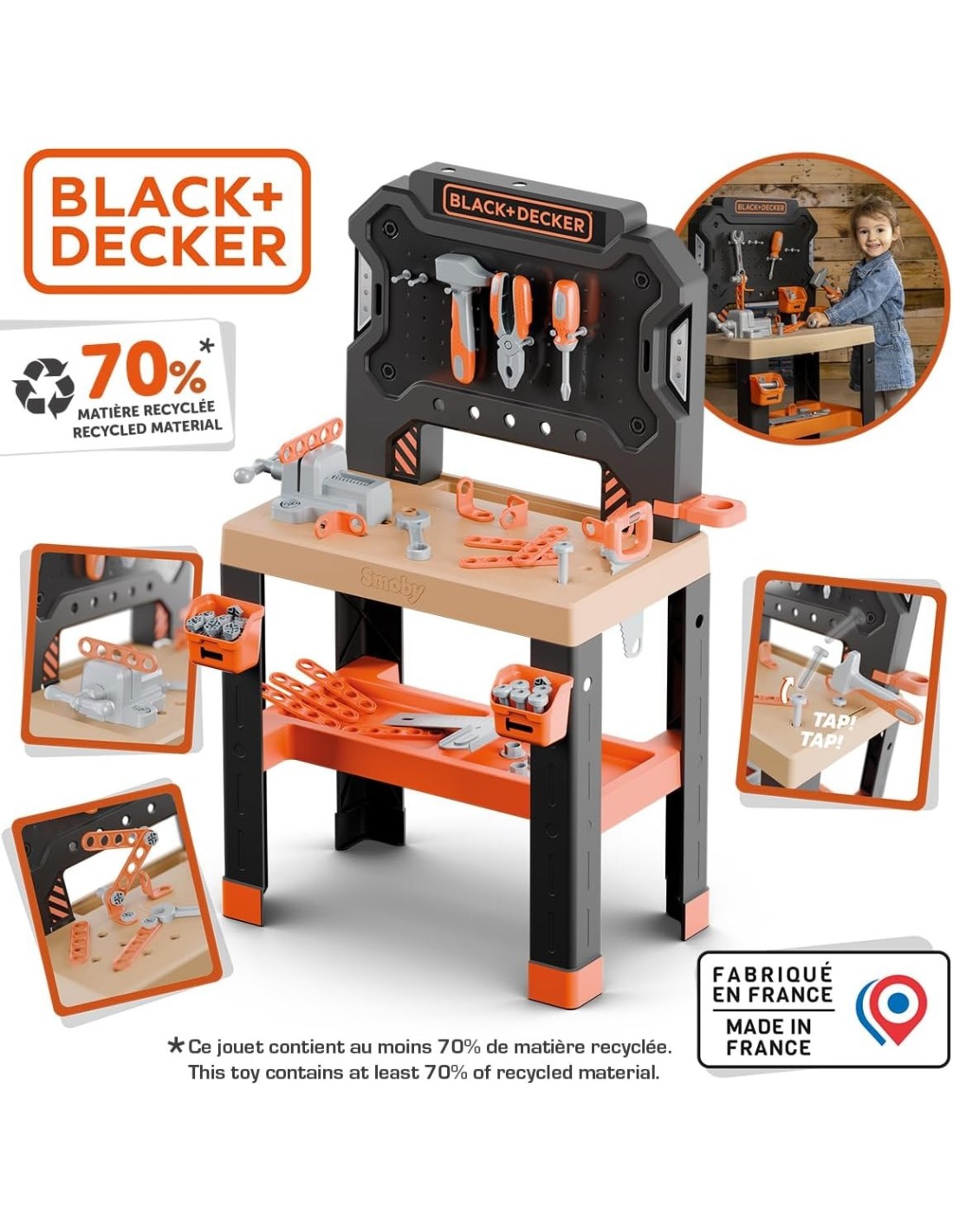 Smoby Black+Decker Banco da Lavoro Bricolo 78 Accessori 7 Utensili 3+ | Shop in Casa