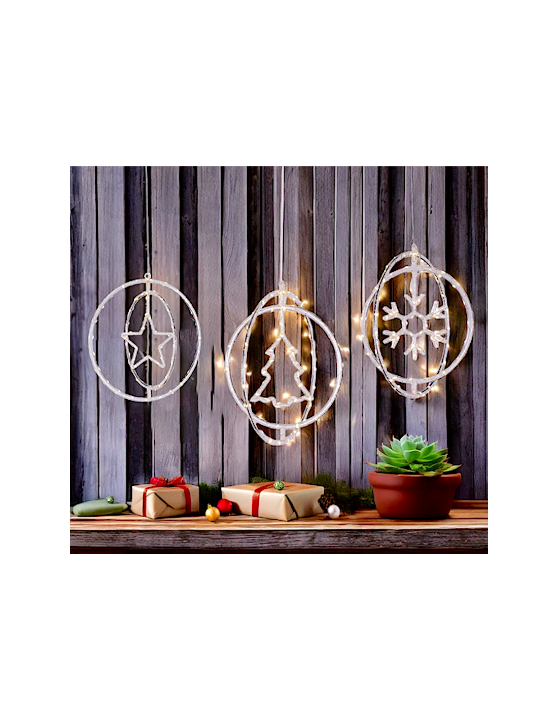 LUCI DI NATALE: vendita online Decorazione di Natale ø32cm PGS Crystal, Mix3 Soggetti Stella Fiocco Albero, MicroLED Bianco C...