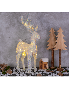 LUCI DI NATALE: vendita online Renna di Natale 3D H58cm, Tessuto Bianco Iridescente, 30 LED Bianco Caldo SuperBright, Timer 8... 2