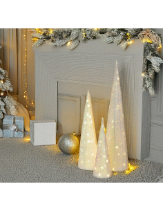 LUCI DI NATALE: vendita online Set 3 Coni di Natale IWR 3D H80-60-40cm, Tessuto Bianco Iridescente, 120 LED Bianco Caldo, Tim... 2
