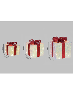 LUCI DI NATALE: vendita online Set 3 Pacchi Regalo di Natale IWR 3D 25-20-15cm, Tessuto Bianco Iridescente, 60 LED Bianco Cal...