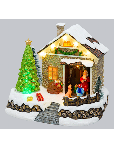 GIOSTRINE E VILLAGGI: vendita online Villaggio di Natale Casa di Babbo Natale 20x17cm, Albero Rotante, LED Colorati, Batteria...