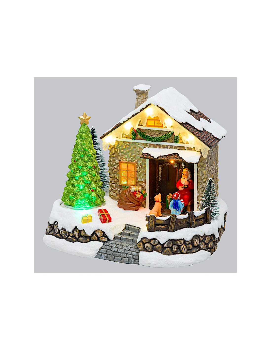 GIOSTRINE E VILLAGGI: vendita online Villaggio di Natale Casa di Babbo Natale 20x17cm, Albero Rotante, LED Colorati, Batteria...