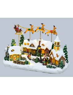 VILLAGGIO 76747 INNEVATO CON CHIESA E BABBO NATALE SU SLITTA