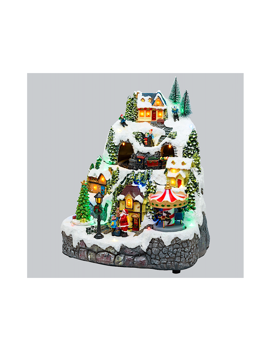 GIOSTRINE E VILLAGGI: vendita online Villaggio di Natale Paesaggio Innevato 28x31cm, Trenino Albero e Babbo Rotanti, LED Colo...