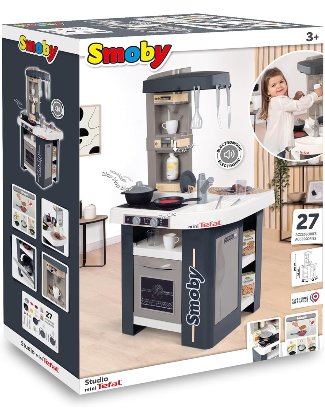 PRESCOLARI: vendita online CUCINA GIOCATTOLO, TEFAL STUDIO, SMOBY, 27 ACCESSORI, SUONI REALISTICI, 48X46X100CM in offerta