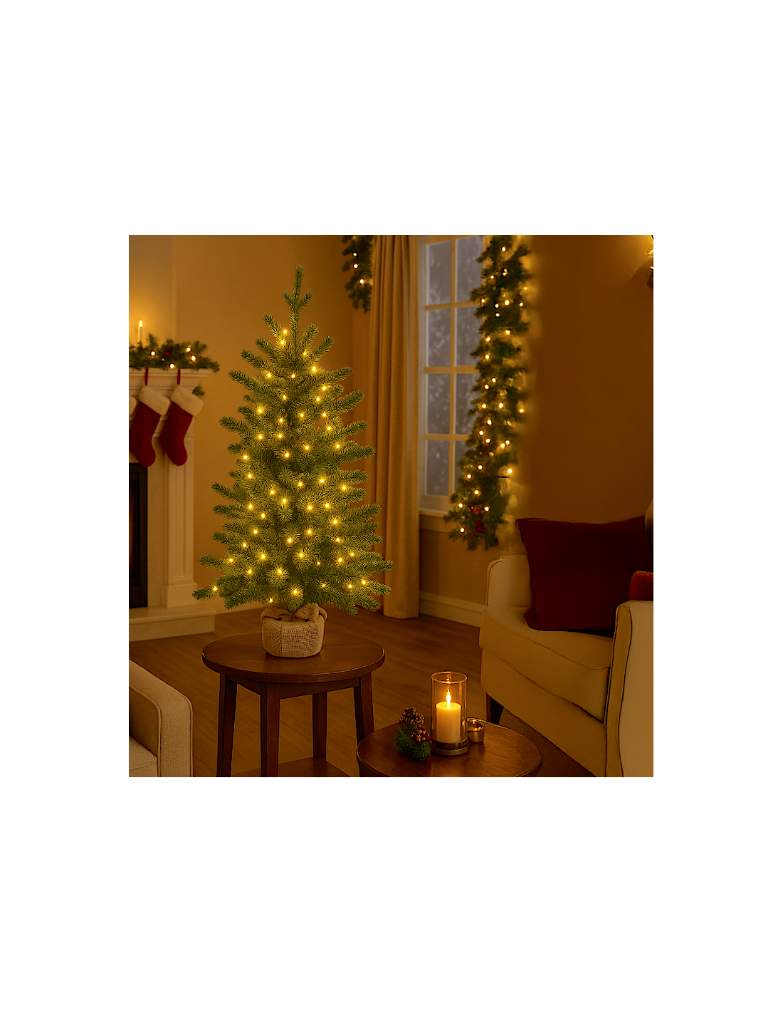 ALBERI DI NATALE: vendita online Abete Alpino di Natale Prelit H90cm, PVC+PE Verde, Base in Iuta, 180 LED Bianco Caldo, 301 P...
