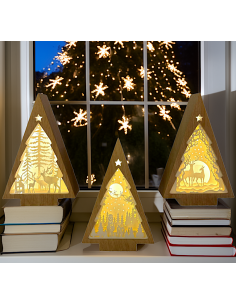 LUCI DI NATALE: vendita online Albero di Natale Papercut Silhouette H25cm, Mix3 Modelli, LED Bianco Caldo, Timer 6h, Effetto ... 2