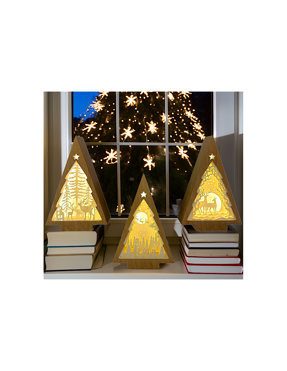 LUCI DI NATALE: vendita online Albero di Natale Papercut Silhouette H25cm, Mix3 Modelli, LED Bianco Caldo, Timer 6h, Effetto ...