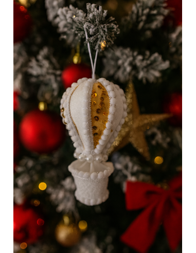 SFERE E PENDAGLI: vendita online Pendente di Natale Mongolfiera Bianco con Paillettes 13cm, Decorazioni Natalizie, Addobbi, L...