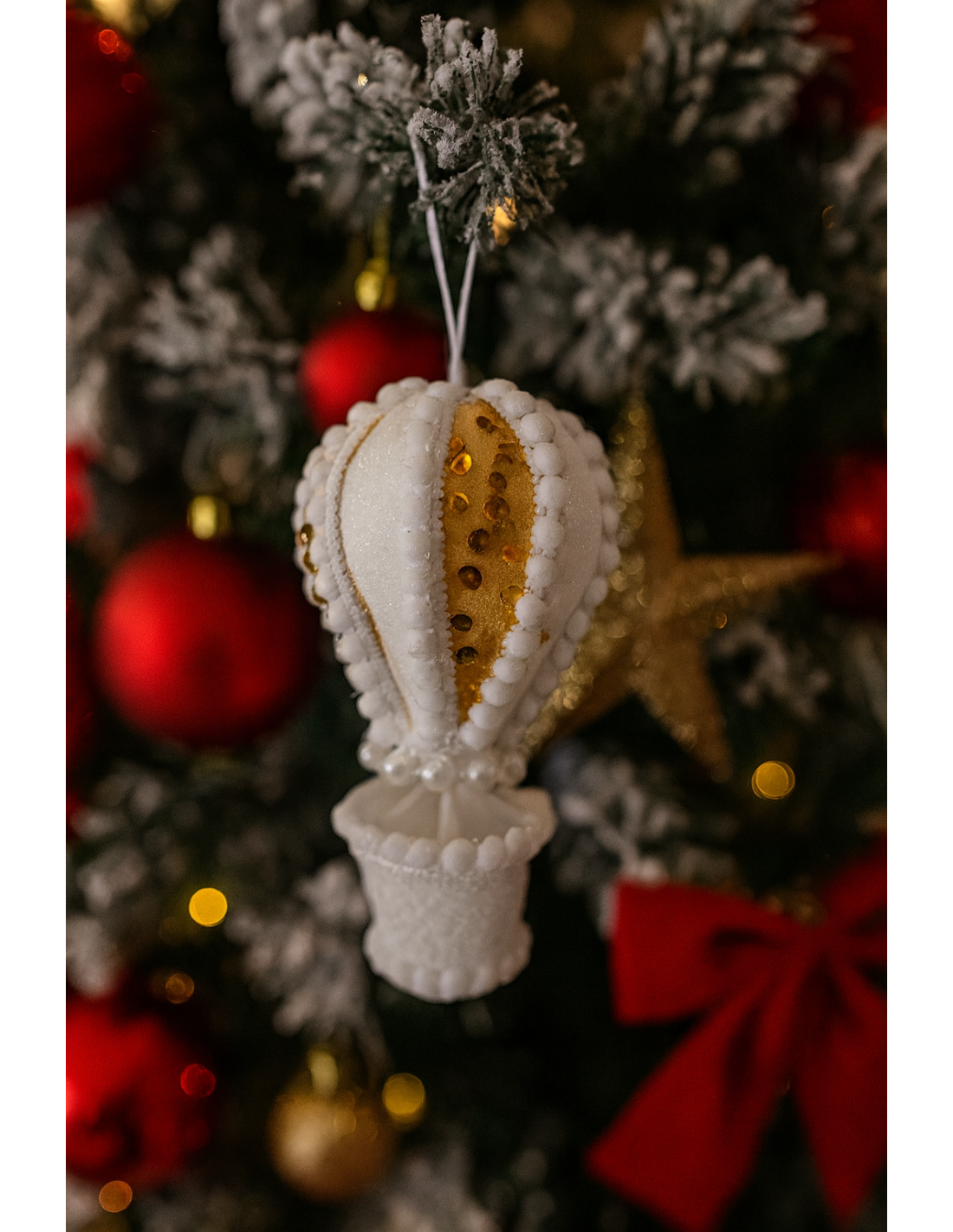 SFERE E PENDAGLI: vendita online Pendente di Natale Mongolfiera Bianco con Paillettes 13cm, Decorazioni Natalizie, Addobbi, L...