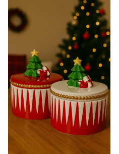 PORCELLANE: vendita online Barattolo di Natale in Ceramica 14cm con Alberello Assortito, Porta Biscotti, Decorazioni, La magi...